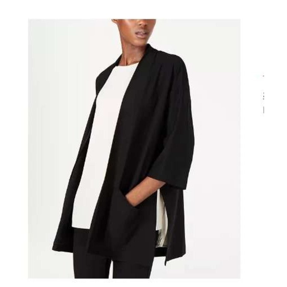 Eileen Fisher Cardigan Womens XS Black‎ Open Front Viscose Blend Pockets